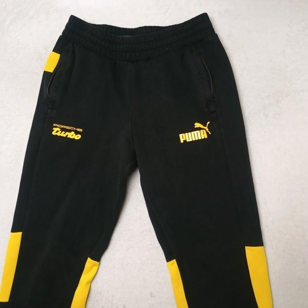 Puma Jogger Pants Mens M Black Porsche Turbo Fleece Zip Pocket Tapered Racing